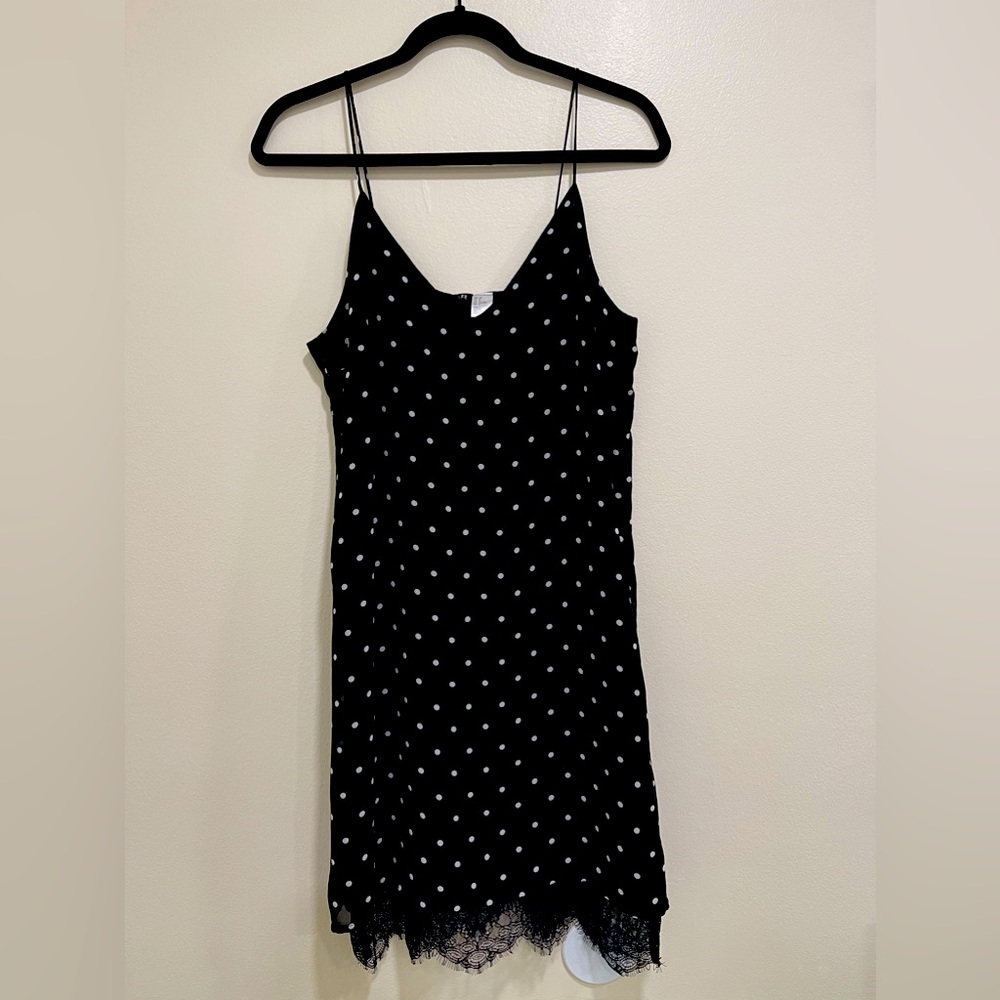 Black & white polka dot slip dress with lace
